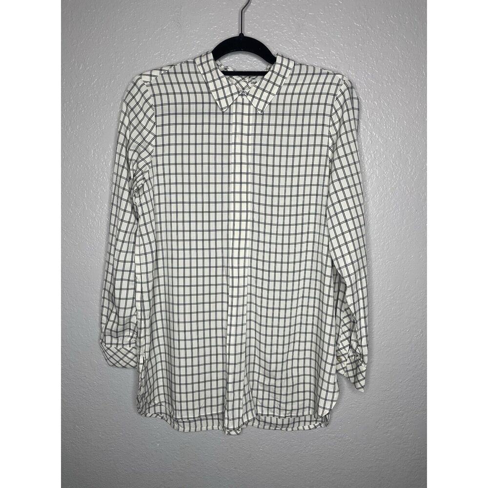 J.Jill Button Down‎ Back Windowpane Shirt Size Small Collared Lagenlook Rayon